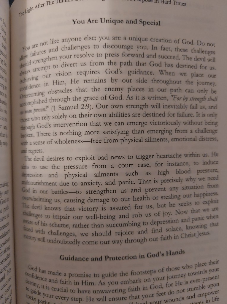 embracing uniqueness, facing challenges, resilience, "Light After The Tunnel" insights, divine creation, triumphing over adversity, special journey, God's presence, embracing strength, emerging victorious, Assimagbe
